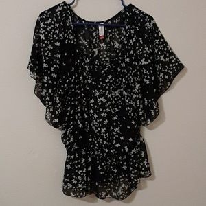 Shear Black and white butterfly top